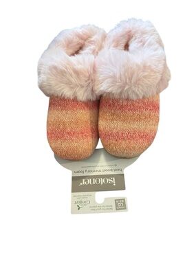 isotoner Pink and Peach Knit Memory Foam Slippers sz 8.5-9